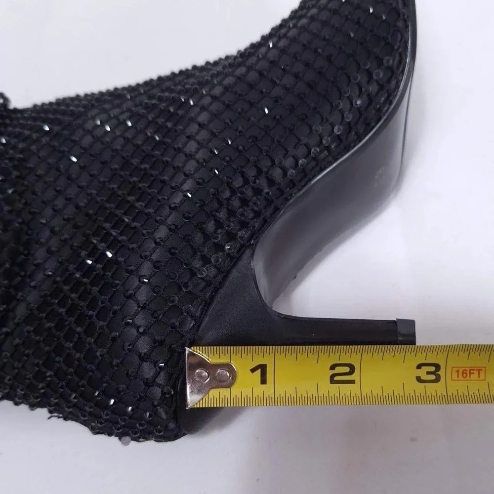 Madden Girl Sashaa Slouchy Over Knee Boot‎ Sz 6.5 Rhinestones Stilettos Fishnet